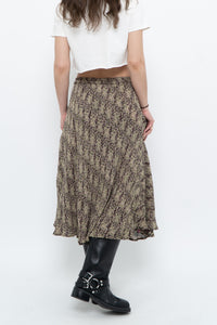 Vintage x Made in India x Olive Green Patterned Reversible Midi Skirt (XS-L)