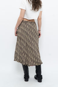 Vintage x Made in India x Olive Green Patterned Reversible Midi Skirt (XS-L)