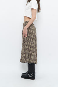 Vintage x Made in India x Olive Green Patterned Reversible Midi Skirt (XS-L)