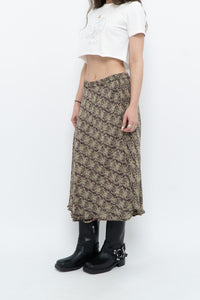 Vintage x Made in India x Olive Green Patterned Reversible Midi Skirt (XS-L)