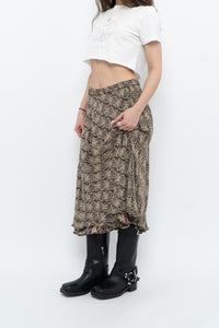Vintage x Made in India x Olive Green Patterned Reversible Midi Skirt (XS-L)