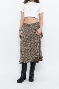 Vintage x Made in India x Olive Green Patterned Reversible Midi Skirt (XS-L)