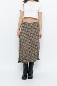 Vintage x Made in India x Olive Green Patterned Reversible Midi Skirt (XS-L)