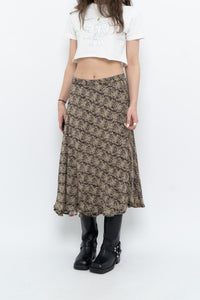 Vintage x Made in India x Olive Green Patterned Reversible Midi Skirt (XS-L)