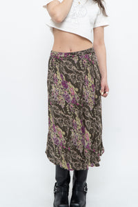 Vintage x Made in India x Olive Green Patterned Reversible Midi Skirt (XS-L)