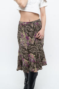 Vintage x Made in India x Olive Green Patterned Reversible Midi Skirt (XS-L)