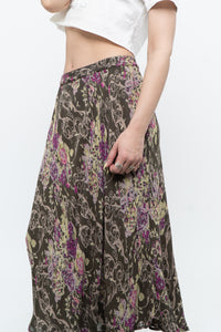 Vintage x Made in India x Olive Green Patterned Reversible Midi Skirt (XS-L)