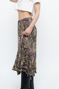 Vintage x Made in India x Olive Green Patterned Reversible Midi Skirt (XS-L)