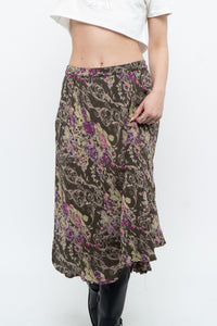 Vintage x Made in India x Olive Green Patterned Reversible Midi Skirt (XS-L)