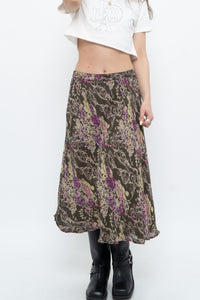 Vintage x Made in India x Olive Green Patterned Reversible Midi Skirt (XS-L)