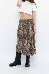 Vintage x Made in India x Olive Green Patterned Reversible Midi Skirt (XS-L)