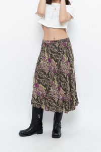 Vintage x Made in India x Olive Green Patterned Reversible Midi Skirt (XS-L)