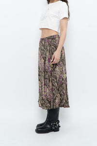 Vintage x Made in India x Olive Green Patterned Reversible Midi Skirt (XS-L)
