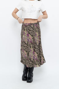 Vintage x Made in India x Olive Green Patterned Reversible Midi Skirt (XS-L)