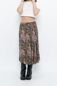 Vintage x Made in India x Olive Green Patterned Reversible Midi Skirt (XS-L)