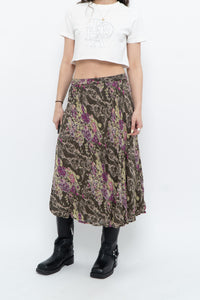 Vintage x Made in India x Olive Green Patterned Reversible Midi Skirt (XS-L)