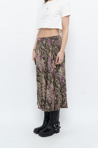 Vintage x Made in India x Olive Green Patterned Reversible Midi Skirt (XS-L)