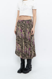 Vintage x Made in India x Olive Green Patterned Reversible Midi Skirt (XS-L)