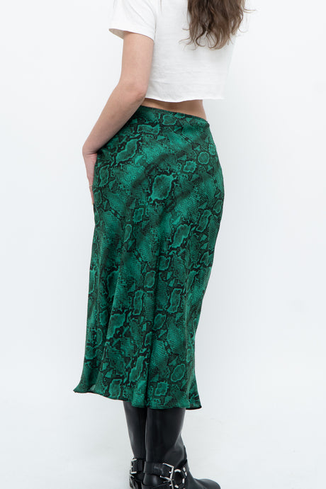 Modern x Green Snakeskin Midi Skirt (XS, S)