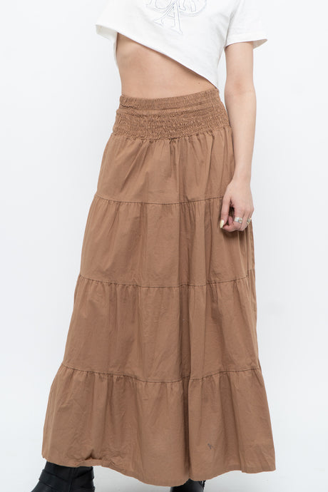 Vintage x Made in italy x Camel Bohemian Cotton Maxi Skirt (XS)