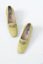 Load image into Gallery viewer, Vintage x Made in Italy x Green Croc Chain Heeled Loafers (6, 6.5)
