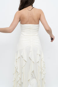 Vintage x Made in USA x BELLESSA Cream Beaded Ruffle Maxi Dress (S)