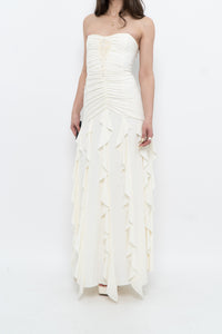 Vintage x Made in USA x BELLESSA Cream Beaded Ruffle Maxi Dress (S)