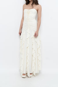 Vintage x Made in USA x BELLESSA Cream Beaded Ruffle Maxi Dress (S)