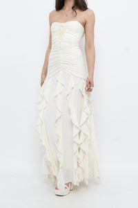 Vintage x Made in USA x BELLESSA Cream Beaded Ruffle Maxi Dress (S)