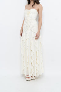 Vintage x Made in USA x BELLESSA Cream Beaded Ruffle Maxi Dress (S)