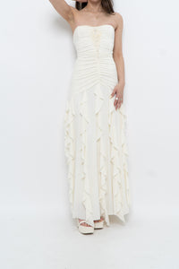 Vintage x Made in USA x BELLESSA Cream Beaded Ruffle Maxi Dress (S)