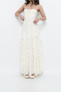 Vintage x Made in USA x BELLESSA Cream Beaded Ruffle Maxi Dress (S)