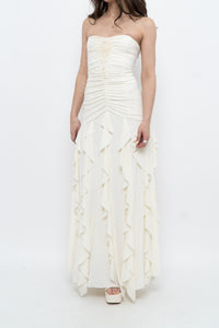 Vintage x Made in USA x BELLESSA Cream Beaded Ruffle Maxi Dress (S)