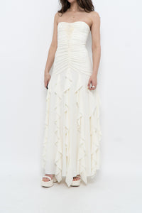 Vintage x Made in USA x BELLESSA Cream Beaded Ruffle Maxi Dress (S)
