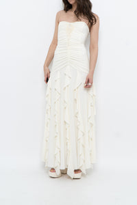 Vintage x Made in USA x BELLESSA Cream Beaded Ruffle Maxi Dress (S)