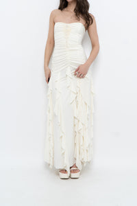 Vintage x Made in USA x BELLESSA Cream Beaded Ruffle Maxi Dress (S)