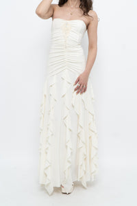 Vintage x Made in USA x BELLESSA Cream Beaded Ruffle Maxi Dress (S)