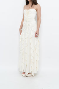 Vintage x Made in USA x BELLESSA Cream Beaded Ruffle Maxi Dress (S)