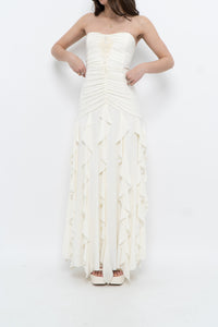 Vintage x Made in USA x BELLESSA Cream Beaded Ruffle Maxi Dress (S)