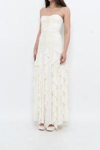 Vintage x Made in USA x BELLESSA Cream Beaded Ruffle Maxi Dress (S)