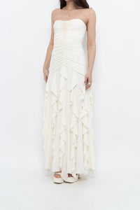 Vintage x Made in USA x BELLESSA Cream Beaded Ruffle Maxi Dress (S)