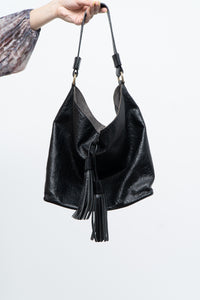 ALBERTA DI CANIO x Made in Italy x Black Pebble Leather Slouch Purse