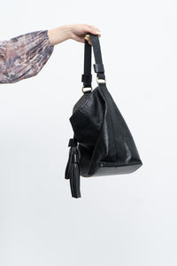 ALBERTA DI CANIO x Made in Italy x Black Pebble Leather Slouch Purse