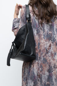ALBERTA DI CANIO x Made in Italy x Black Pebble Leather Slouch Purse
