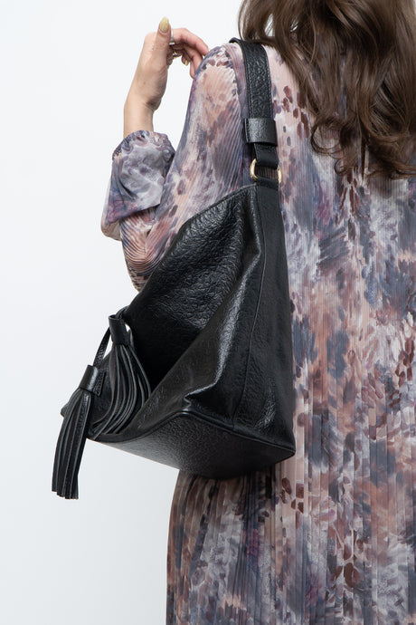 ALBERTA DI CANIO x Made in Italy x Black Pebble Leather Slouch Purse