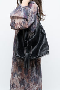 ALBERTA DI CANIO x Made in Italy x Black Pebble Leather Slouch Purse