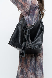 ALBERTA DI CANIO x Made in Italy x Black Pebble Leather Slouch Purse