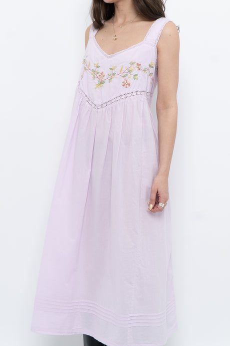Vintage x Made in India x Lavendar Embroidered Cotton Maxi (L, XL)