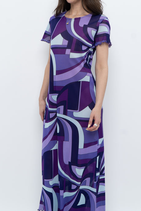 Vintage x Made in Canada x Purple Patterned Mesh Maxi Dress (S-L)