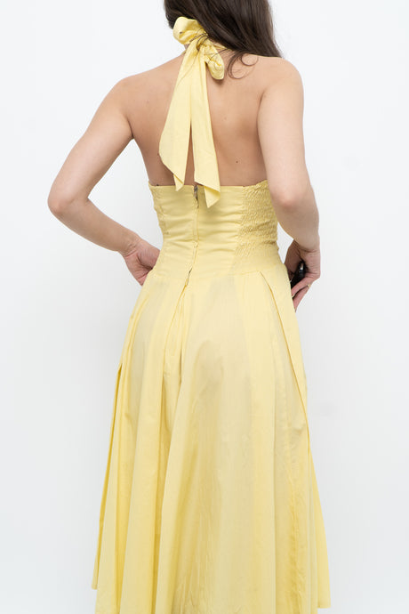 Vintage x Yellow Cotton Midi Halter Dress (XS, S)